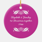カップルの最初/1stクリスマスダマスクの写真オーナメント セラミックオーナメント (裏面)