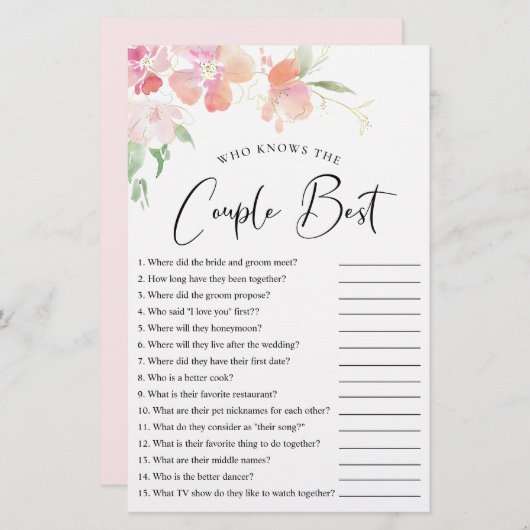 カップルの最高のフローラシャワーゲーム (正面/裏面)