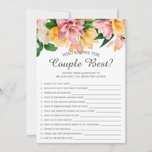 カップルの最高のブライダルシャワーゲームの招待 招待状 (正面)