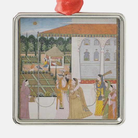 カップルの歩く メタルオーナメント (正面)