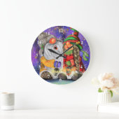 カップルの甘い格言がハッピークリスマスソングを歌う ラージ壁時計 (ホーム)