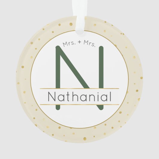 カップルの第1回クリスマス金ゴールドモノグラムアイボリー オーナメント (裏面)