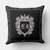 カップルの紋章イニシャル ブラックスローピロー クッション (裏面)