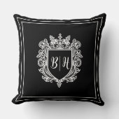 カップルの紋章イニシャル ブラックスローピロー クッション (正面)