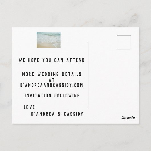 カップルの結婚デートの発表を待つ ポストカード (裏面)