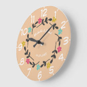 カップルの結婚記念日 モダンな花のリース ラージ壁時計 (傾斜)