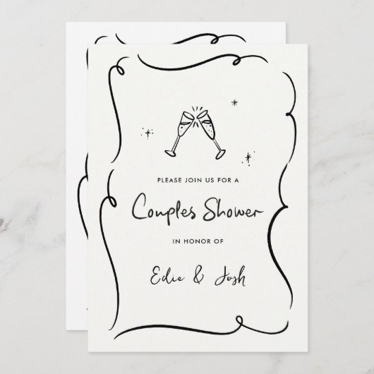 カップルの自然モダンな手書きエレガントシャワー 招待状 (正面/裏面)