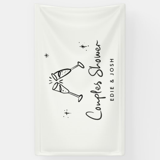 カップルの自然モダンな手書きエレガントシャワー 横断幕 (縦)
