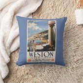 カップルの見落としの海岸の鉄道ポスター クッション (ブランケット)