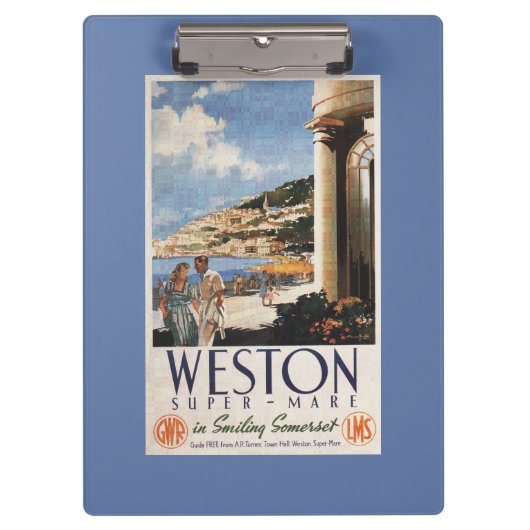 カップルの見落としの海岸の鉄道ポスター クリップボード (正面)