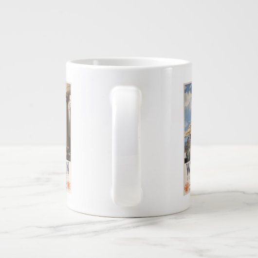 カップルの見落としの海岸の鉄道ポスター ジャンボコーヒーマグカップ (裏面)