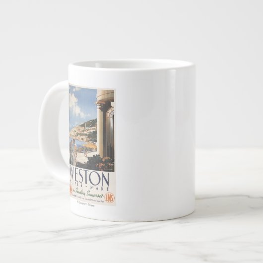 カップルの見落としの海岸の鉄道ポスター ジャンボコーヒーマグカップ (正面左)