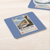 カップルの見落としの海岸の鉄道ポスター スクエアペーパーコースター (アングル)