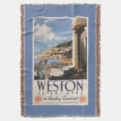 カップルの見落としの海岸の鉄道ポスター スローブランケット (正面縦)