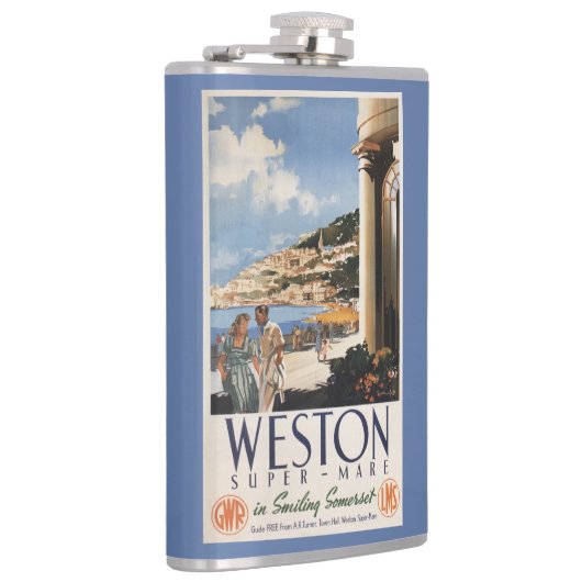 カップルの見落としの海岸の鉄道ポスター フラスク (右)