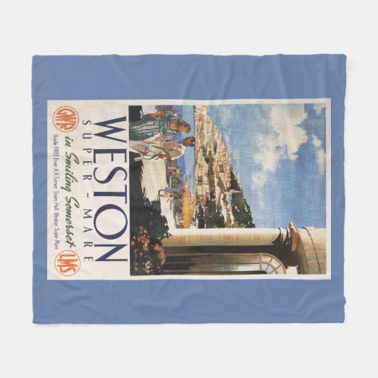 カップルの見落としの海岸の鉄道ポスター フリースブランケット (正面(横))