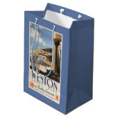 カップルの見落としの海岸の鉄道ポスター ミディアムペーパーバッグ (裏面アングル)