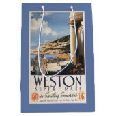 カップルの見落としの海岸の鉄道ポスター ミディアムペーパーバッグ (正面)