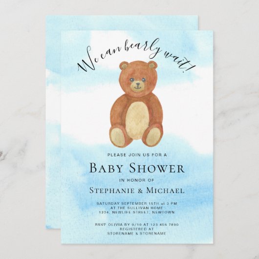 カップルの赤ちゃんシャワーを待つのは嬉しい 招待状 (正面/裏面)