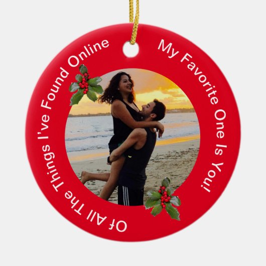 カップルの赤と緑のクリスマスセラミックオーナメント セラミックオーナメント (正面)