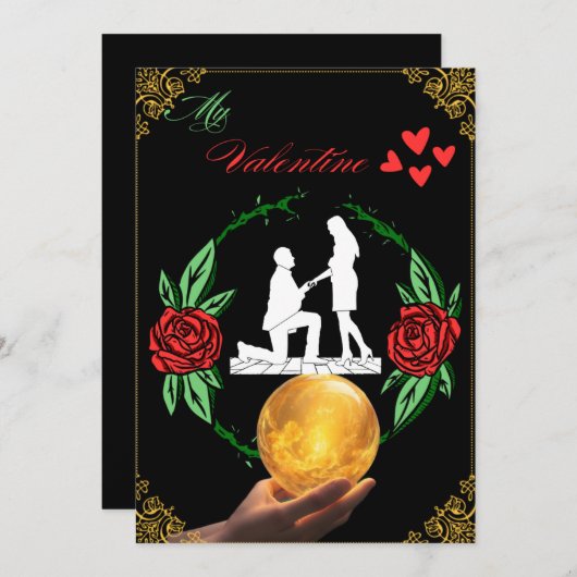 カップルの黒いバレンタインデーのカード シーズンカード (正面/裏面)