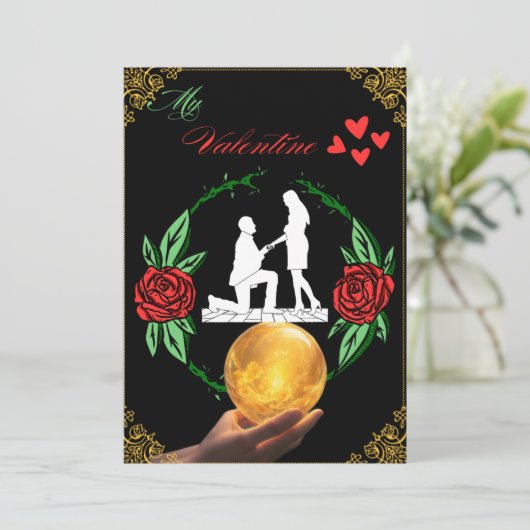カップルの黒いバレンタインデーのカード シーズンカード (スタンド正面)