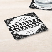 カップルのPubhouseカスタマイズビールここに スクエアペーパーコースター (アングル)