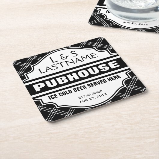 カップルのPubhouseカスタマイズビールここに スクエアペーパーコースター (アングル)