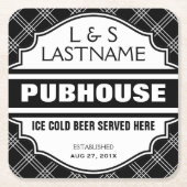 カップルのPubhouseカスタマイズビールここに スクエアペーパーコースター (正面)