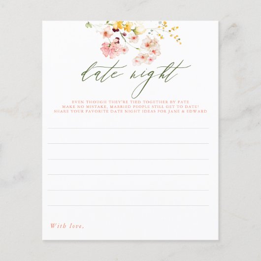 カップルまたは花嫁の日付の夜のアイディア- Wildflowers (正面)