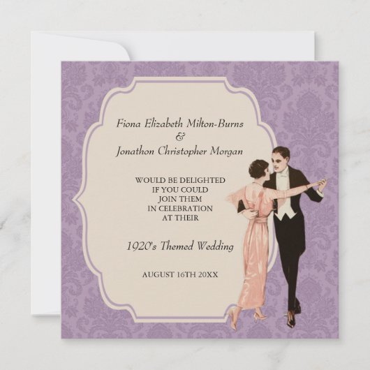 カップルを踊る20年代の結婚式招待状のヴィンテージ 招待状 (正面)
