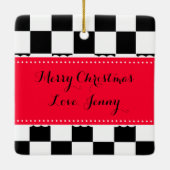 カップルアットフィフティズダイナーホールディングハンズレトロ セラミックオーナメント (裏面)