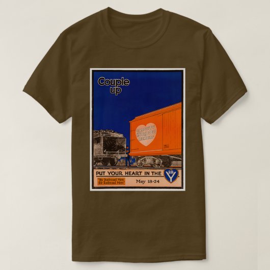 カップルアップヴィンテージ鉄道ポスター Tシャツ (デザイン正面)
