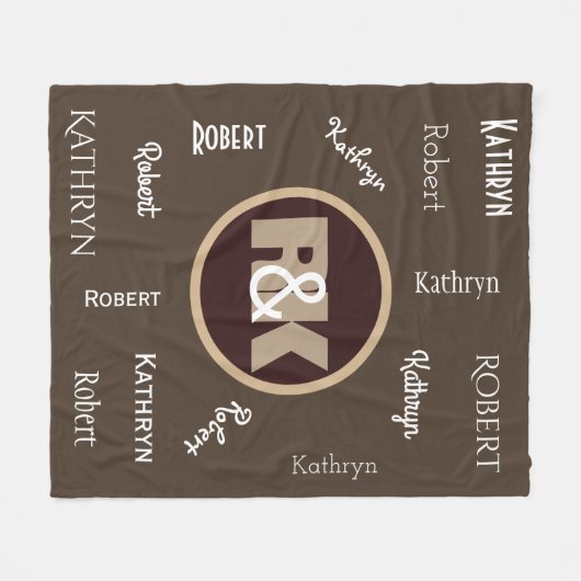 カップルイニシャルが名前を連ねて集まる フリースブランケット (正面(横))