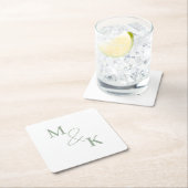 カップルイニシャルレトロフォトモノグラム スクエアペーパーコースター (インサイチュ)