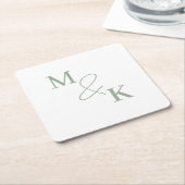 カップルイニシャルレトロフォトモノグラム スクエアペーパーコースター (アングル)