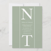 カップルイニシャル名入り◇清潔感溢れるサージェグリーンウェディング 招待状 (正面)