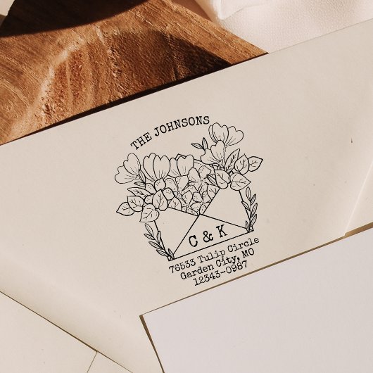 カップルイニシャル差出人住所花 セルフインキングスタンプ