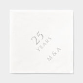 カップルイニシャル25周年記念パーティーシルバー 箔ナプキン (正面)
