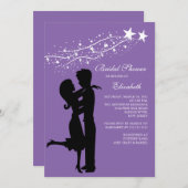 カップルインラブブライダルシャワー招待状パープル 招待状 (正面/裏面)