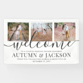 カップルウェディングシャワーエレガント3フォトウェルカム 横断幕 (横)