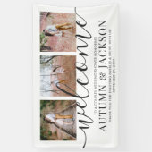 カップルウェディングシャワーエレガント3フォトウェルカム 横断幕 (縦)