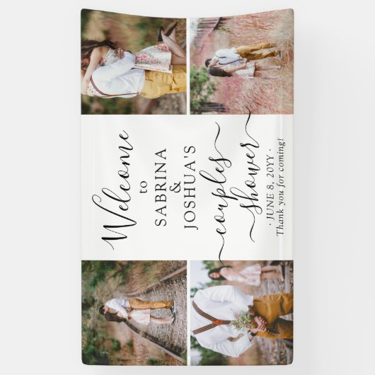 カップルウェディングシャワーエレガント4 Photo Welcome 横断幕 (縦)