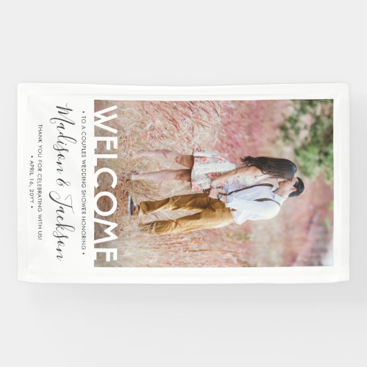 カップルウェディングシャワーシンプルフォトウェルカムバナー 横断幕 (横)