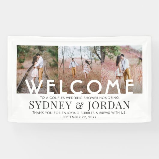 カップルウェディングシャワーシンプル3フォトウェルカム 横断幕 (横)