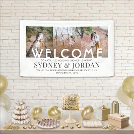 カップルウェディングシャワーシンプル3フォトウェルカム 横断幕