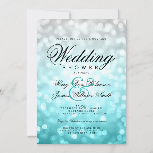 カップルウェディングシャワービーチグラデーション《写真》ぼけ味ライト 招待状 (正面)