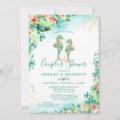 カップルウェディングシャワー熱帯フローラシーホース 招待状 (正面)