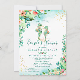 カップルウェディングシャワー熱帯フローラシーホース 招待状