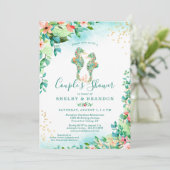 カップルウェディングシャワー熱帯フローラシーホース 招待状 (スタンド正面)